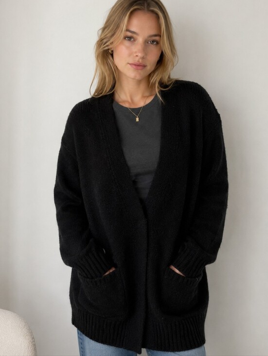 OAK + FORT Sweaters - OAK and FORT Oversized Comfy Heavy Knit Black Cardigan Size XS